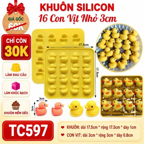 Khuôn silicon 16 con vịt nhỏ 3cm ( TC597 )