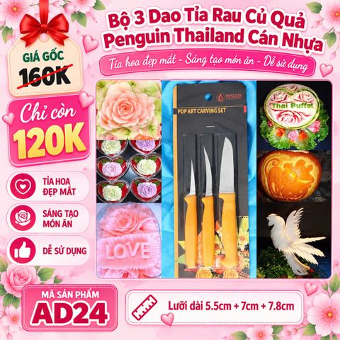 Bộ 3 Dao Tỉa Rau Củ Quả Penguin Thailand Cán Nhựa ( AD24 )