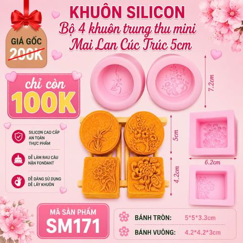 Bộ 4 khuôn trung thu mini Mai Lan Cúc Trúc 5cm ( SM171 ) CÒN 4 BỘ