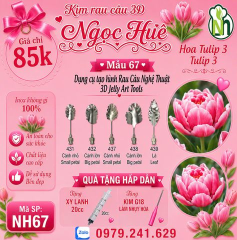 Bộ 5 kim làm rau câu 3d hoa tulip 3 ( set 67 )