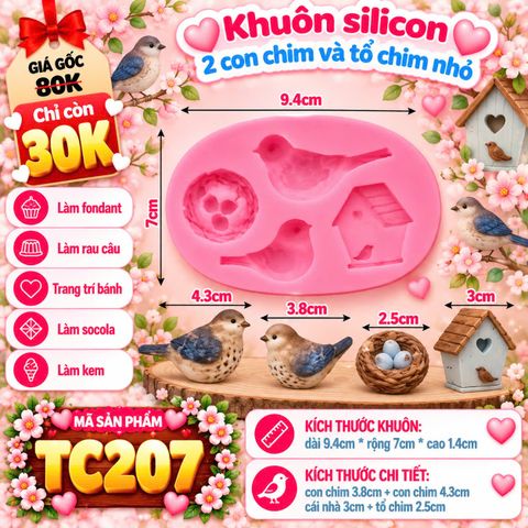 Khuôn silicon 2 con chim và tổ chim nhỏ ( TC207 )