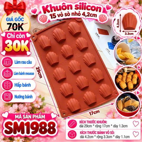 Khuôn silicon 15 vỏ sò nhỏ 4,2cm ( SM1988 ) còn 2 vỉ