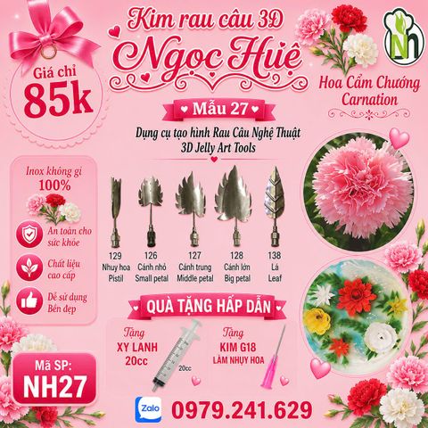 Bộ 5 kim rau câu 3d hoa cẩm chướng ( set 27 )