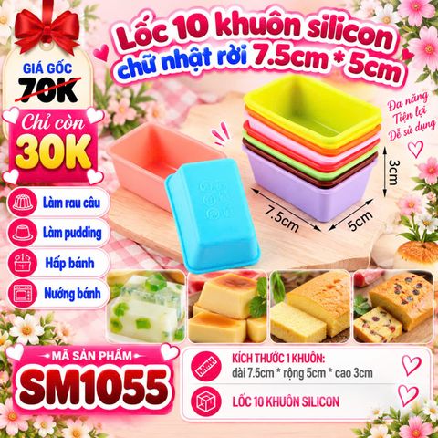 Lốc 10 khuôn silicon chữ nhật trơn để hấp bánh bột lọc 7cm ( SM1055 )