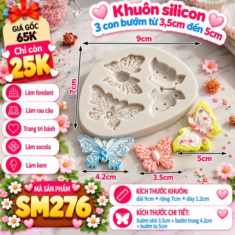 Khuôn silicon 3 con bướm từ 3,5cm đến 5cm ( SM276 )