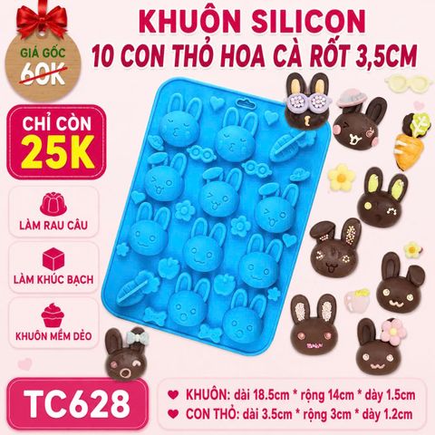 Khuôn silicon 10 mặt thỏ hoa cà rốt 3,5cm ( TC628 )