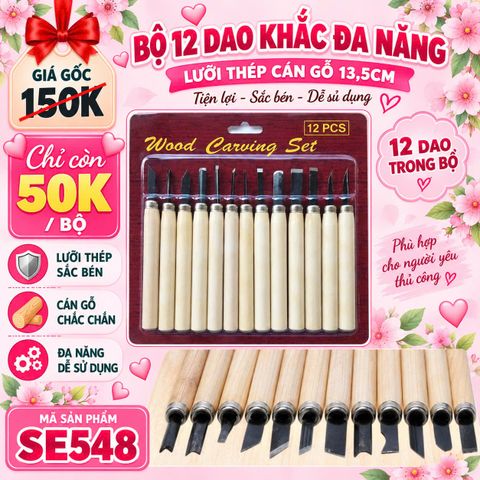 Bộ 12 dao khắc đa năng lưỡi thép cán gỗ 13,5cm ( SE548 )