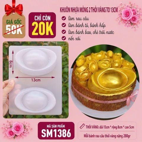 Khuôn nhựa mỏng 2 thỏi vàng to 13cm làm rau câu , bánh tổ ( SM1386 )