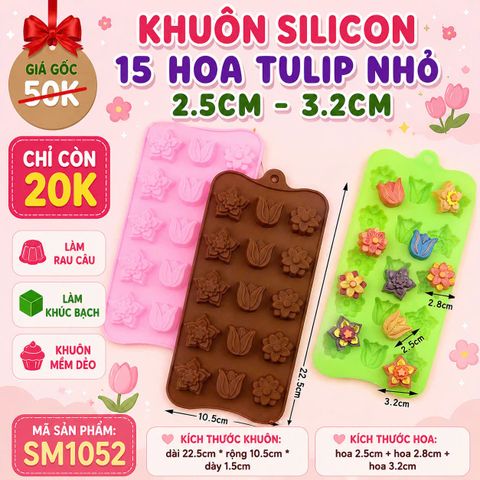Khuôn silicon 15 hoa tulip 2,5cm - 3,2cm ( SM1052 )