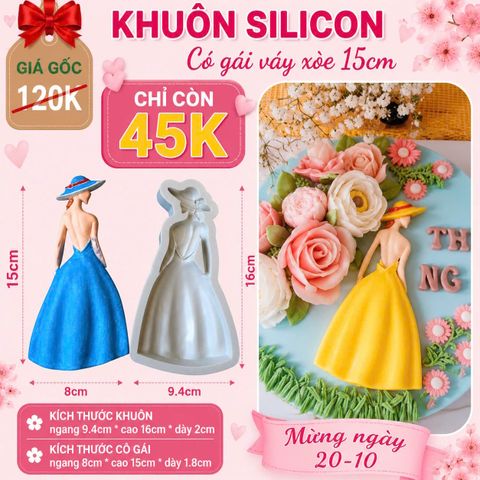 Khuôn silicon cô gái 15cm ( TC1430 ) váy xòe