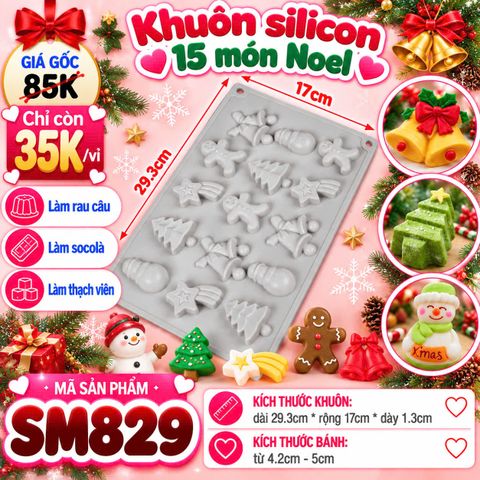 Khuôn rau câu silicon 15 món Noel 4,5cm ( SM829 ) còn 9 vỉ