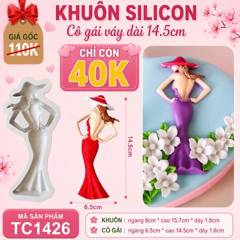Khuôn silicon cô gái 14,5cm ( TC1426 ) váy dài quyến rũ