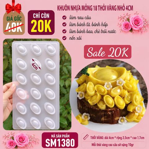 Khuôn nhựa mỏng 18 thỏi vàng nhỏ 4cm làm rau câu , bánh tổ ( SM1380 )