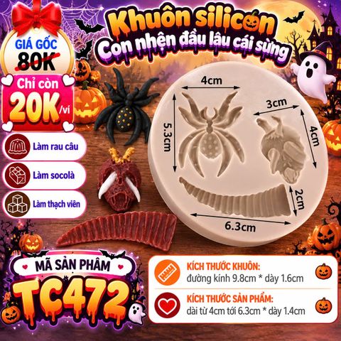 Khuôn silicon Halloween con nhện đầu lâu cái sừng ( TC472 )