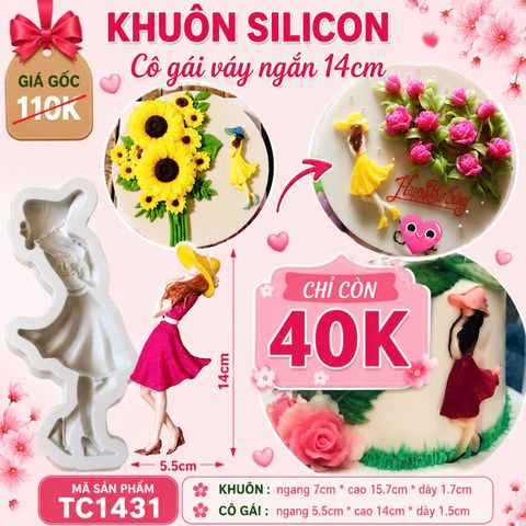 Khuôn silicon cô gái 14cm ( TC1431 ) váy ngắn