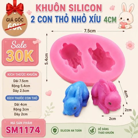 Khuôn silicon 2 con thỏ nhỏ xíu 4cm ( SM1174 )