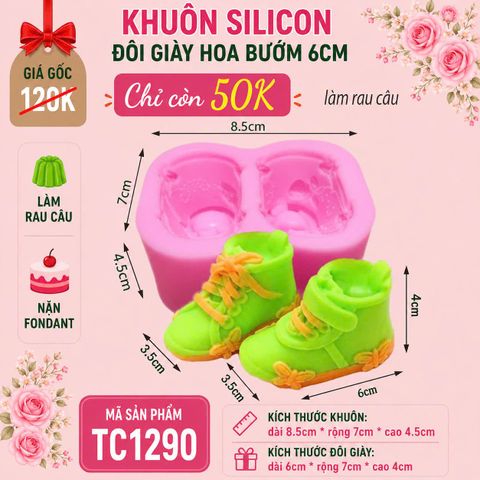 Khuôn silicon đôi giày cột dây hoa bướm 6cm ( TC1290 )