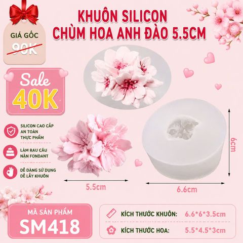 Khuôn silicon chùm hoa anh đào 5,5cm ( SM418 ) làm rau câu