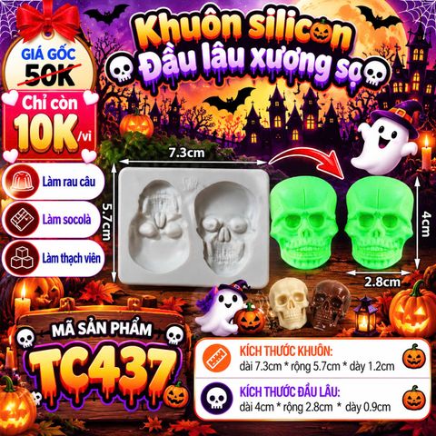 Khuôn silicon làm rau câu 2 đầu lâu Halloween 4cm ( TC437 )