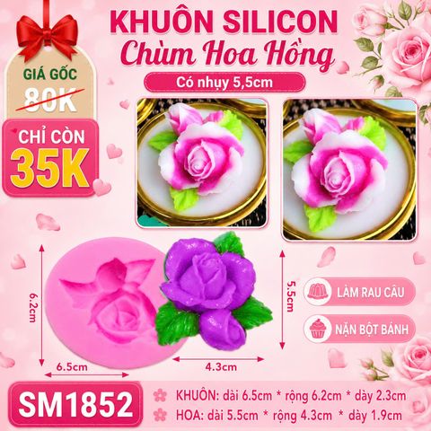 Khuôn silicon chùm hoa hồng có nhụy 5,5cm ( SM1852 )