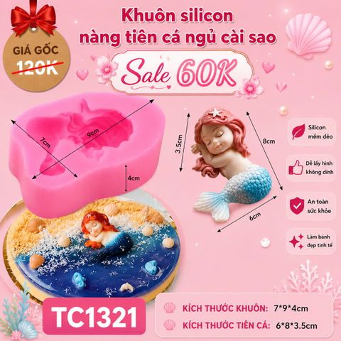 Khuôn silicon làm rau câu nàng tiên cá ngủ cài sao dài 8cm ( TC1321 )