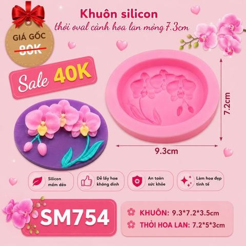 Khuôn silicon thỏi oval cành hoa lan mỏng 7,2cm ( SM754 )