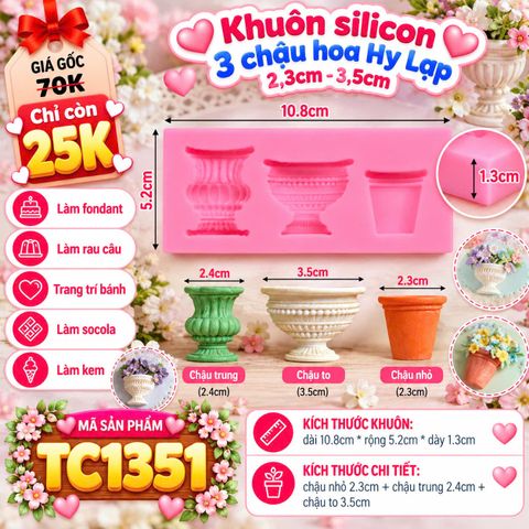 Khuôn silicon 3 chậu hoa Hy Lạp 2,3cm - 3,5cm ( TC1351 )