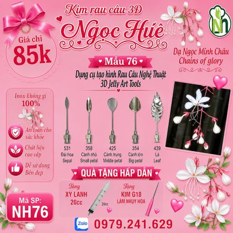 Bộ 5 kim làm rau câu 3d hoa dạ ngọc minh châu ( set 76 )