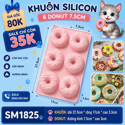 Khuôn silicon 6 donut hoa 7,5cm ( SM1825 ) mẫu 2024
