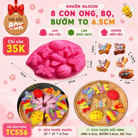 Khuôn silicon làm rau câu 8 con ong con bướm bọ chuồn chuồn 6,5cm ( TC556 ) CÒN NHIỀU