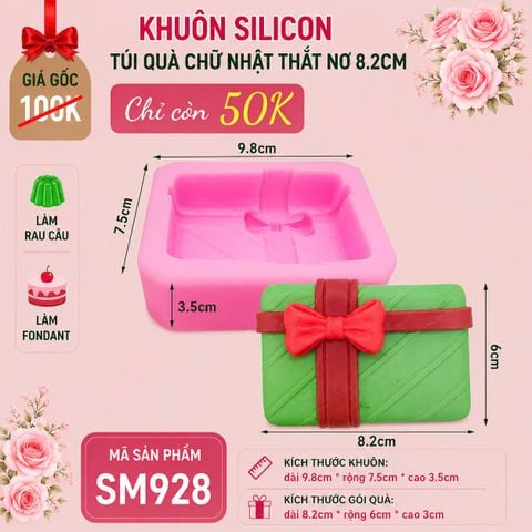 Khuôn silicon gói quà chữ nhật thắt nơ 8,2cm ( SM928 )