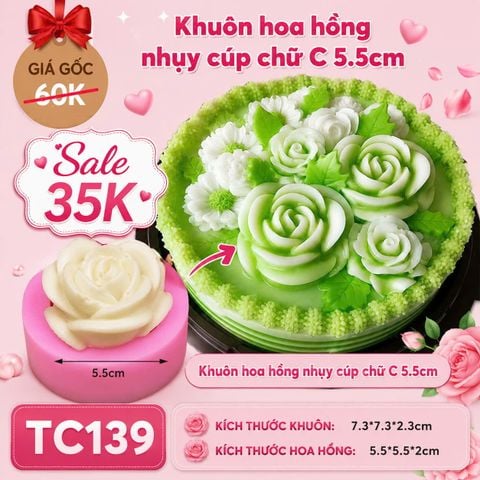 Khuôn rau câu hoa hồng nhụy cúp chữ C 5.5cm ( TC139 )