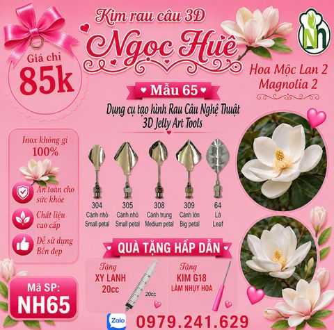 Bộ 5 kim làm rau câu 3d hoa mộc lan 2 ( set 65 )