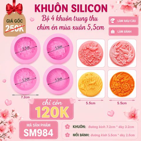 Bộ 4 khuôn trung thu chim én mùa xuân 5,5cm ( SM984 ) CÒN 7 BỘ