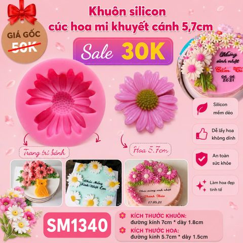 Khuôn silicon làm rau câu hoa cúc họa mi khuyết cánh 5,7cm ( SM1340 )