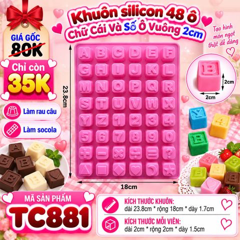 Khuôn silicon 48 Chữ Cái Và Số Ô Vuông 2cm ( TC881 ) còn 2 cái