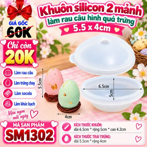 Khuôn silicon 2 mảnh làm rau câu hình quả trứng 5,5cm ( SM1302 )