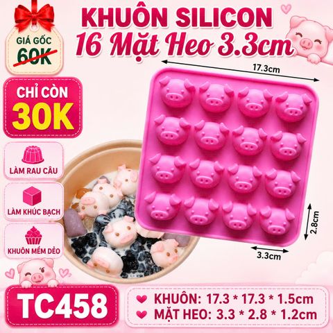 Khuôn silicon trà sữa 16 mặt heo 3.3cm ( TC458 )