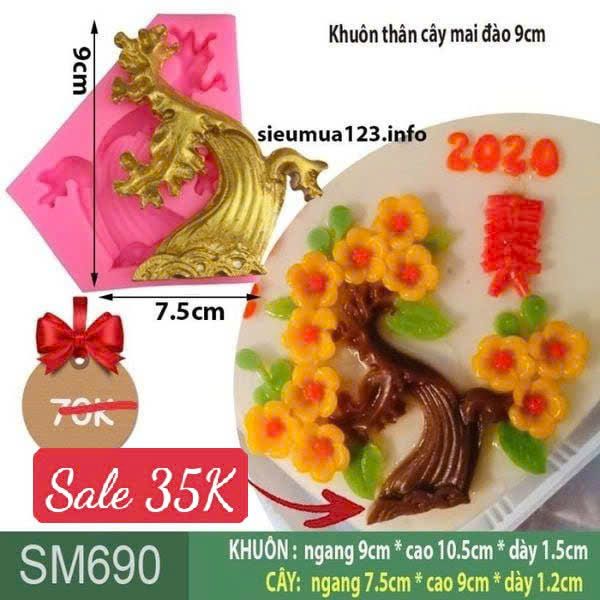 Khuôn silicon làm rau câu thân cây mai đào 9cm ( SM690 )
