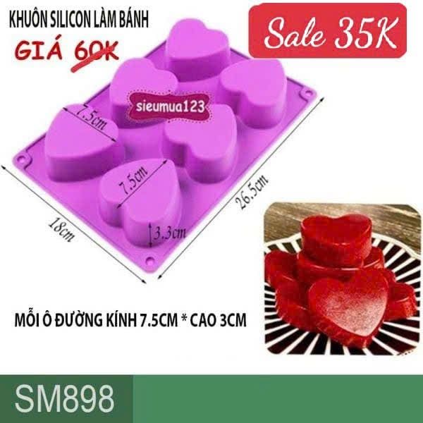 Khuôn silicon nướng bánh 6 trái tim 7,5cm ( SM898 )