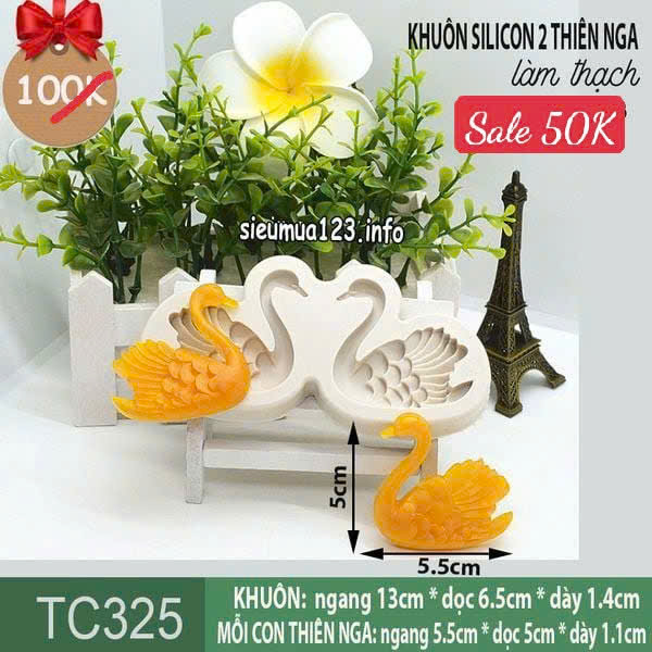 Khuôn silicon 2 con thiên nga 5,5cm làm rau câu ( TC325 ) khuôn xám