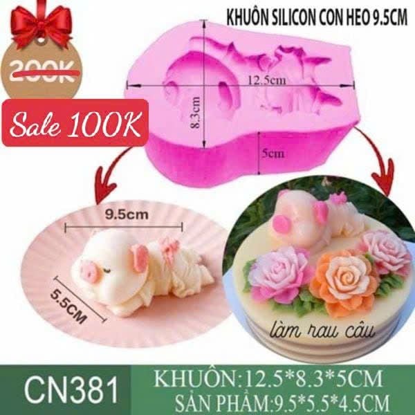 Khuôn silicon làm rau câu con heo nằm ngủ tắm tiên 9,5cm ( CN381 ) 345gr