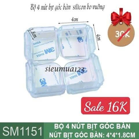 Bộ 4 nút bịt góc bàn silicon bo vuông ( SM1151 )