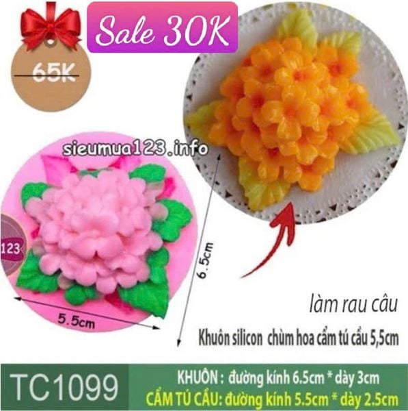 Khuôn silicon chùm hoa cẩm tú cầu 5,5cm ( TC1099 )