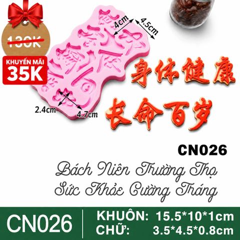 Khuôn silicon Tiếng Hoa Bách Niên Trường Thọ Sức Khỏe Cường Tráng ( CN026 )