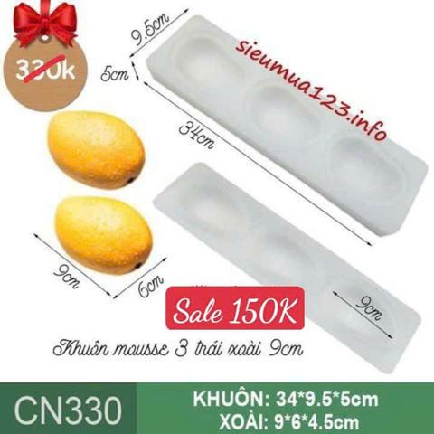 Khuôn bánh mousse silicon : Khuôn 3 trái xoài 9cm ( CN330 ) còn 4 cái