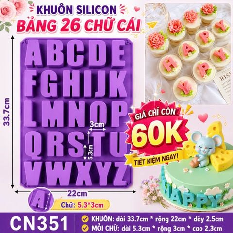 Khuôn silicon 26 chữ cái alphabet in hoa to cao 5,3cm ( CN351 ) CÒN ÍT