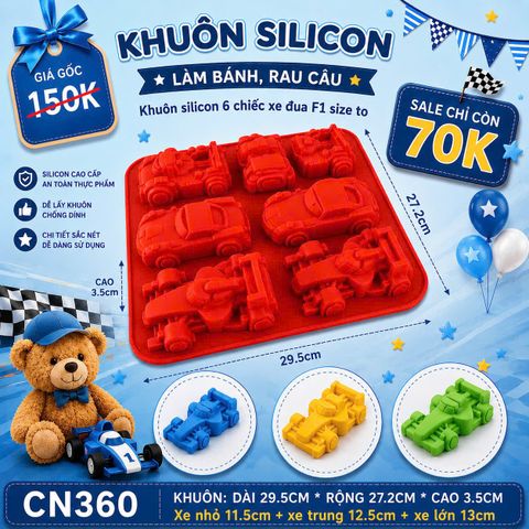 Khuôn silicon 6 chiếc xe đua F1 , xe ô tô , xe hơi size 13cm ( CN360 )