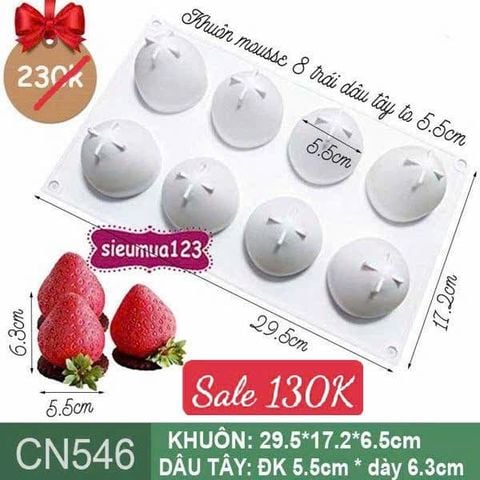 Khuôn bánh mousse silicon : Khuôn 8 trái dâu tây to 5,5cm ( CN546 ) CÒN NHIỀU