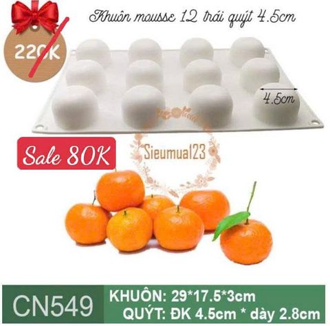 Khuôn bánh mousse silicon : Khuôn 12 trái quýt 4,5cm ( CN549 ) còn 4 CÁI